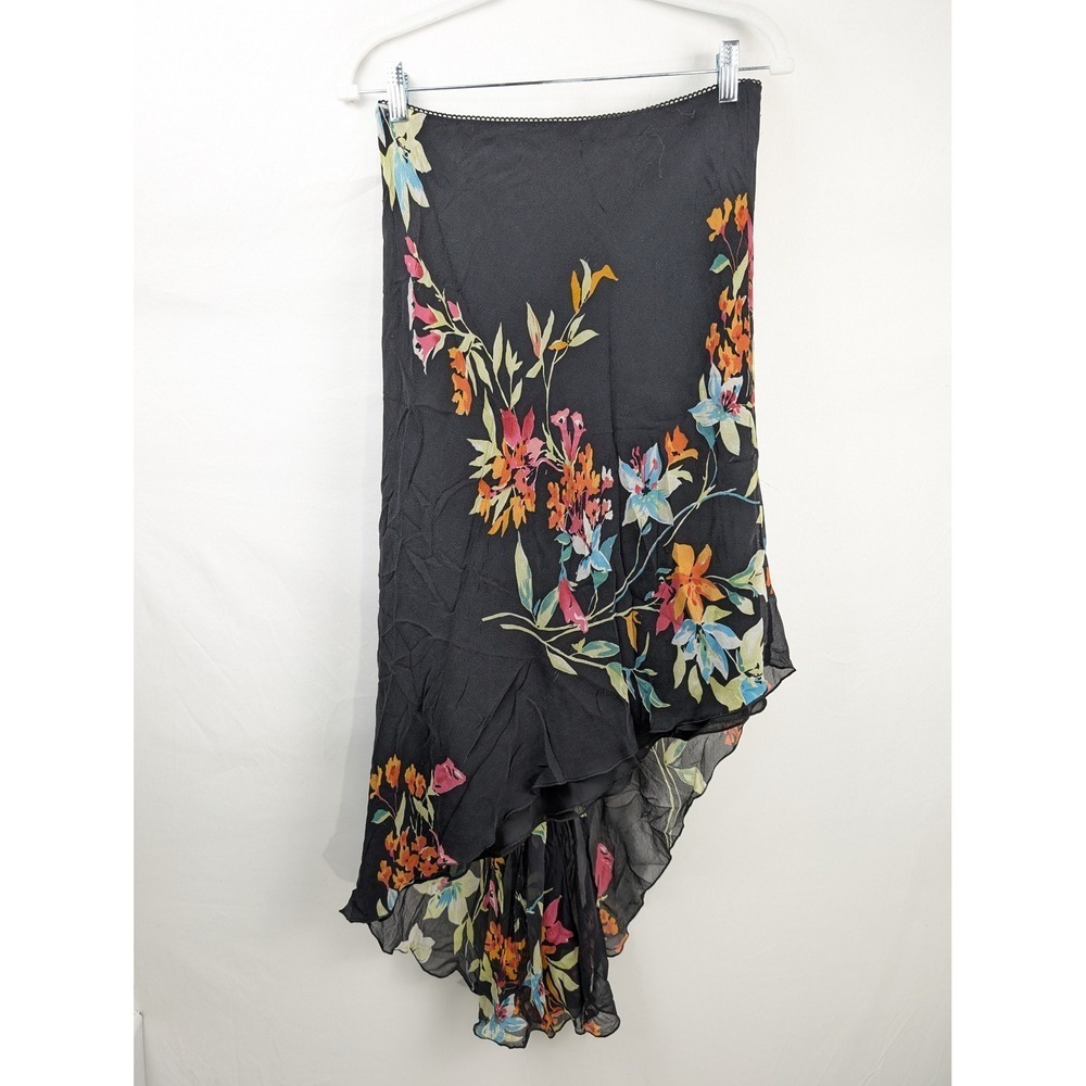 Vintage Y2K Cache 100% Silk Floral Asymmetrical Maxi Skirt Fairy Whimsigoth Twee - Picture 4 of 8